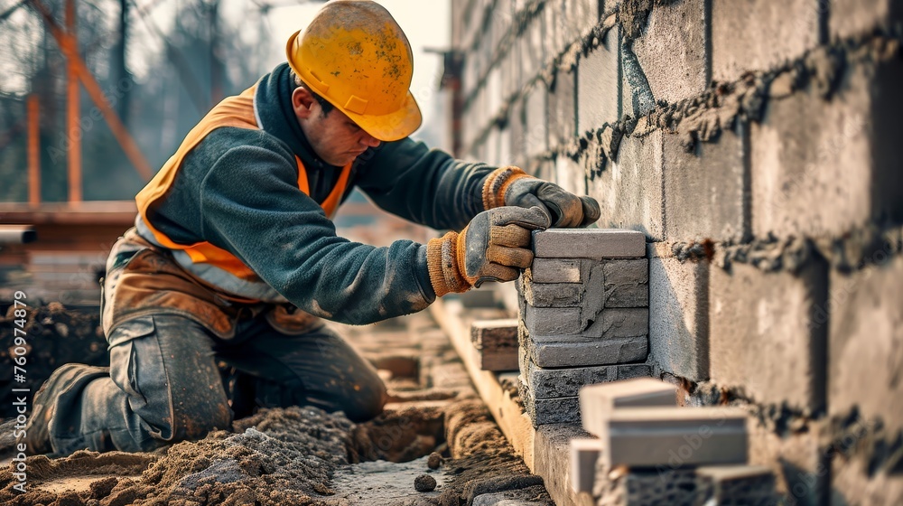 A dedicated bricklayer building structures with accuracy and strength showcasing masonry skills AI generated illustration A dedicated bricklayer building structures with accuracy and strength showcasing masonry skills AI generated illustration