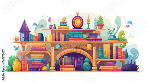 Fototapeta Naklejka Na Ścianę i Meble -  Whimsical bookshelf with colorful books and magical
