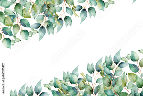 png watercolor floral frame with eucalyptus green leaves, PNG greeny eucalyptus  photo
