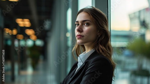 A female corporate strategist photographed in a reflective stance projecting intellect and strategic insight indicative of her analytical acumen  AI generated illustration
