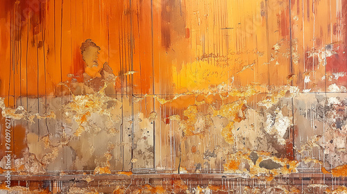 Deteriorating Orange and Yellow Wall With Peeling Paint