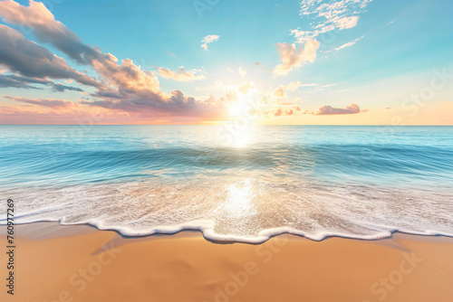 Sunset over the ocean with vibrant colors in the sky and reflective sunlight on the water. © Enigma