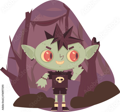 Ilustracion infantil de goblin rockstar