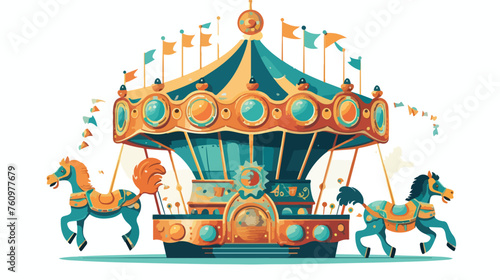 Whimsical steampunk carousel powered by gears and s