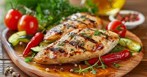 A Simple Elegance of Perfectly Grilled Chicken Breast with Seasonal Fresh Vegetables