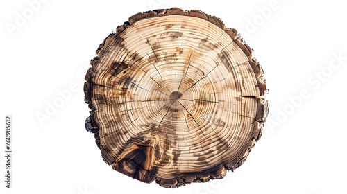 Tree trunk cross section, wooden stump isolated on white background with clipping path, top view
