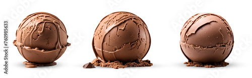 set of chocolate ice cream scoops balls on transparent background