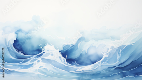 A watercolor illustration of elegant ocean waves, capturing the fluid motion and the soft, tranquil essence of the sea.