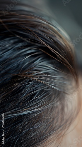 Detailed trichoscope image showcasing the precision and clarity of a dermatological assessment on a Caucasian female's scalp in a cosmetology clinic. photo