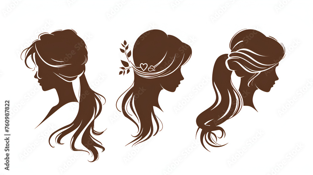 Woman Hair style Silhouette logo on white bbackground. generative ai