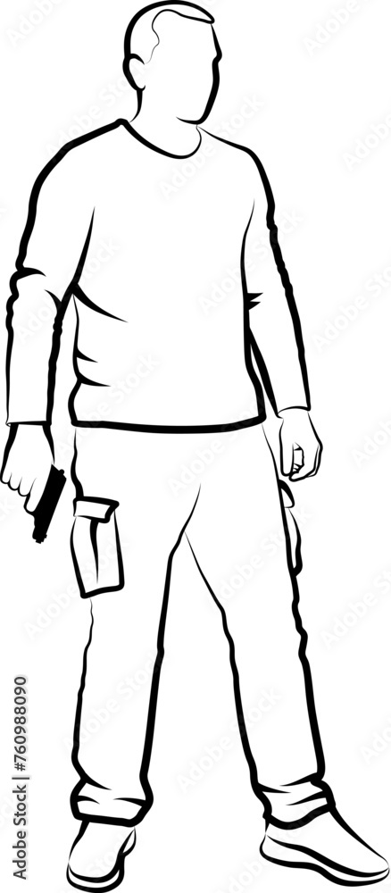 sketch of man holding pistol, vector illustration sketch of man holding pistol, vector illustration