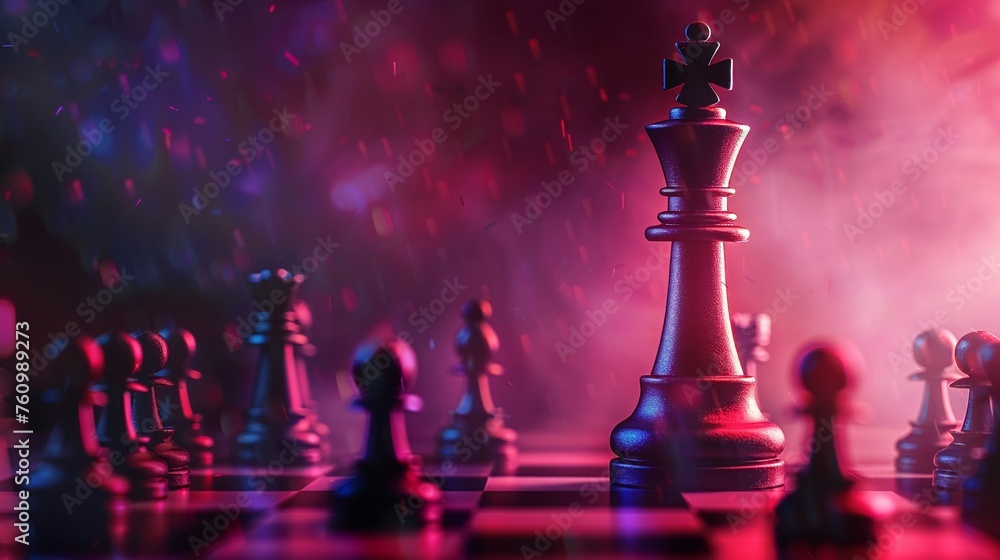 A Chess king standing tall among pawns on an abstract background A Chess king standing tall among pawns on an abstract background