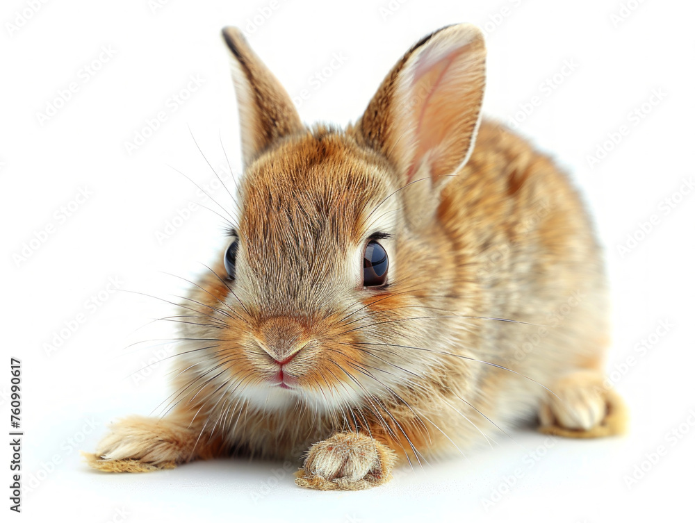 Obraz premium Adorable Brown Rabbit Lying Down on White Background