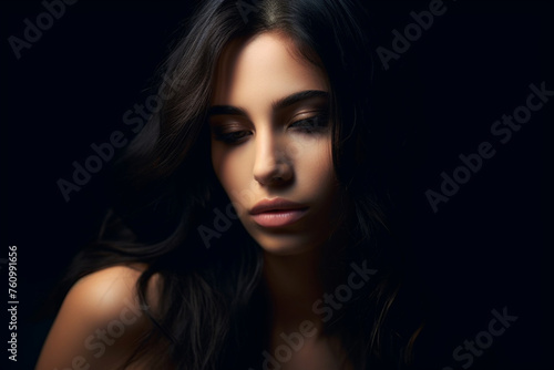 Portrait of beautiful woman over dark background
