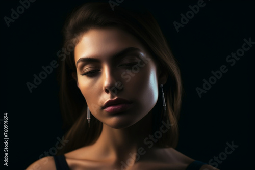 Portrait of beautiful woman over dark background