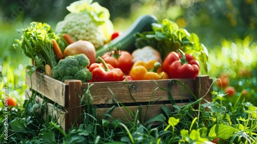 A Box Full of Fresh Vegetables Situated on a Bed of Soft Green Grass