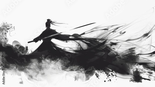 KS Chinese ink style 1swordsmanthinsolid whitebackground