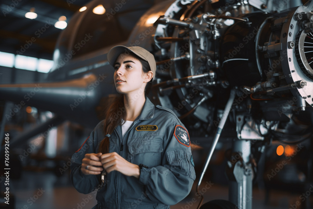 Real life young female aircraft engineer apprentice at work Real life young female aircraft engineer apprentice at work