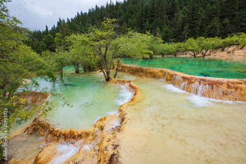 Beautiful scenery of Huanglong Yaochi in Sichuan, China © hu