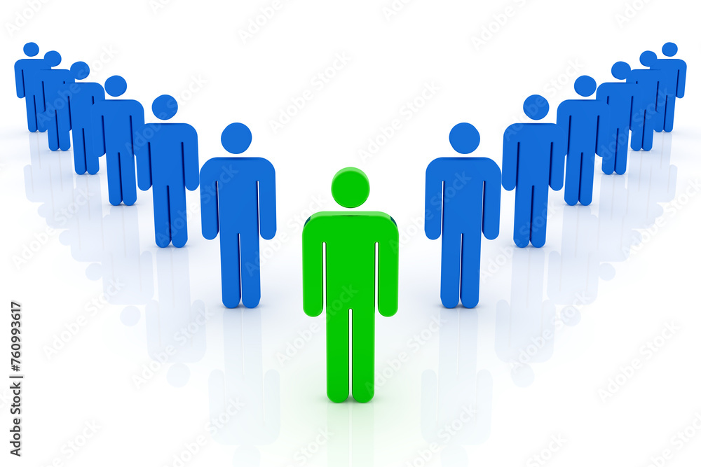 Green Human Figure Leading Blue in V formation Green Human Figure Leading Blue in V formation