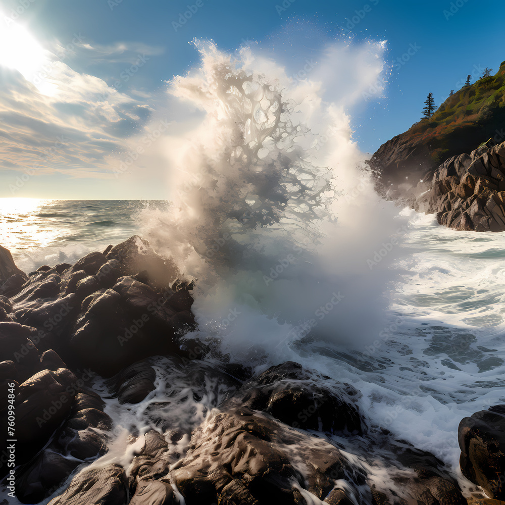 Waves crashing on a rocky beach.