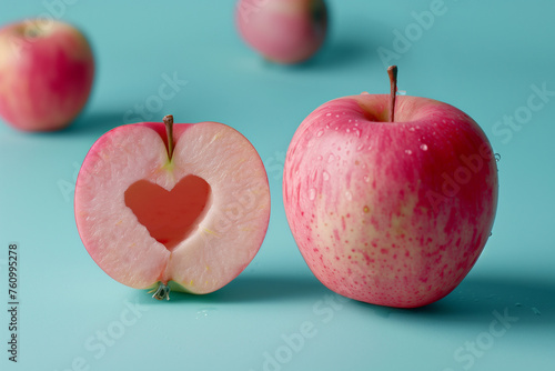 Red apple with heart carved, healthy life concept, love concept, valentine's day © PixelCharm
