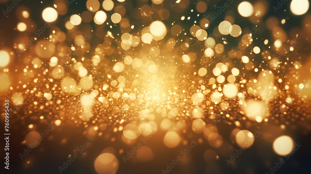 Abstract festive dark background with golden glitter and bokeh