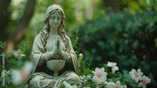 Tranquil Garden Statue of a Lady with Hands Clasped in Prayer