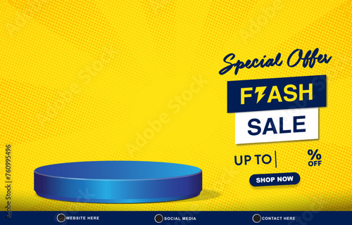 special offer flash sale discount template banner with blank space 3d podium for product sale with abstract gradient yellow background design6