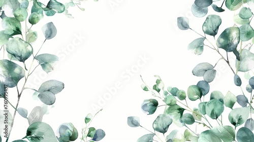 Captivating watercolor border frame with delicate eucalyptus twigs and leaves