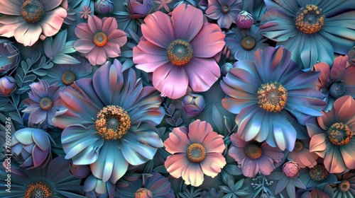 3d illustration and 3d rendering, Colorful seamless flowers for wallpaper and background design.