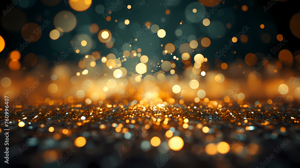 Abstract festive dark background with golden glitter and bokeh Abstract festive dark background with golden glitter and bokeh