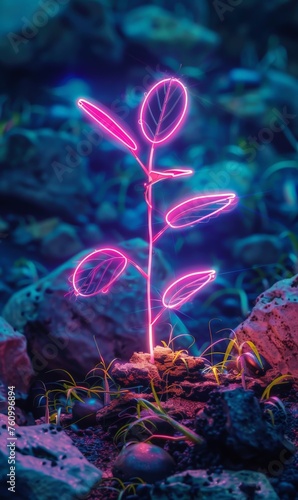 Neon art of eco tree growth, ecology symbol © Jira