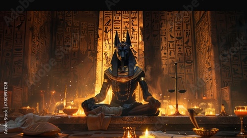 Anubis Presiding Over an Ancient Egyptian Burial Ceremony photo