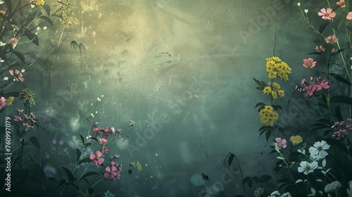 Vintage Botanical Flower Wallpaper  Fantasy Digital Background Illustration