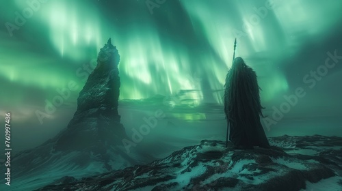 Odin's Silhouette Confronting the Aurora photo