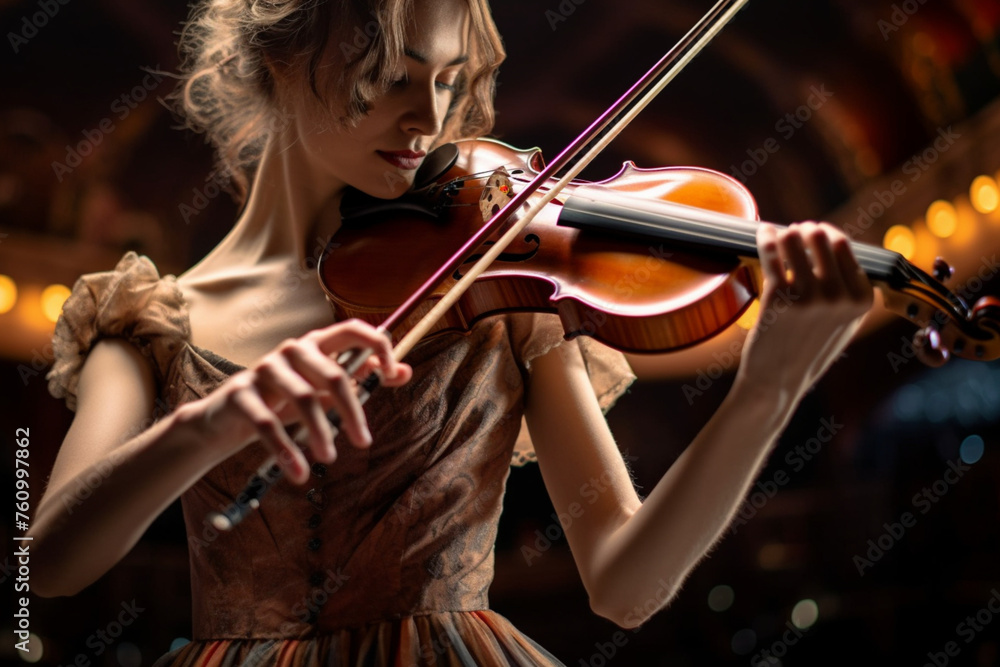 woman playing the violin showing hands holding the bow