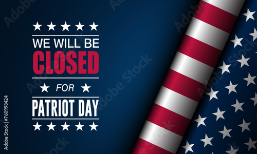 Patriot Day September 11th with we will be closed text background vector illustration