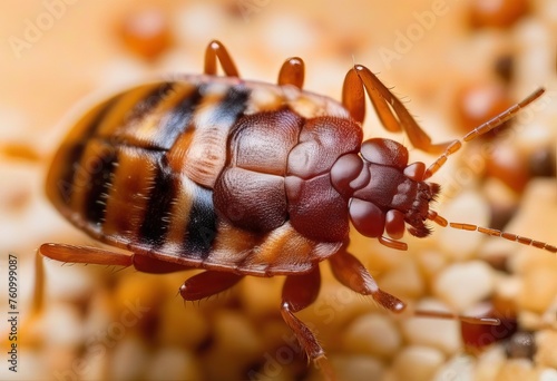 Bedbug Close up of Cimex hemipterus - bed bug on bed background , High quality photo photo