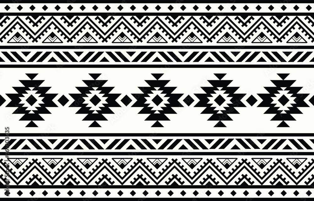 Ethnic tribal Aztec black and white stripe background. Seamless tribal pattern, folk embroidery, tradition geometric Aztec ornament. Tradition Native and Navaho design for fabric, textile,  rug, paper - obrazy, fototapety, plakaty 