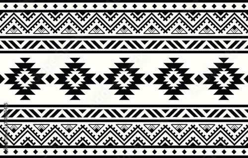 Ethnic tribal Aztec black and white stripe background. Seamless tribal pattern, folk embroidery, tradition geometric Aztec ornament. Tradition Native and Navaho design for fabric, textile,  rug, paper photo