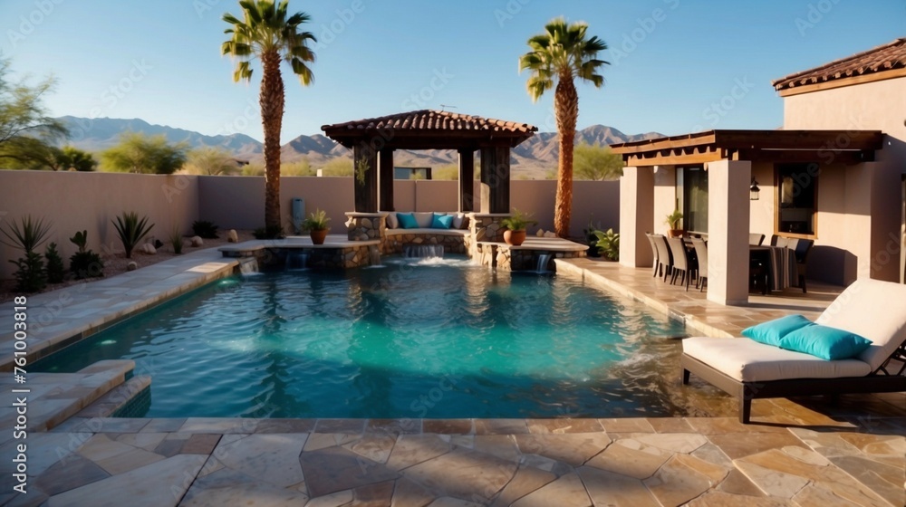 Outdoor custom pool and living area
