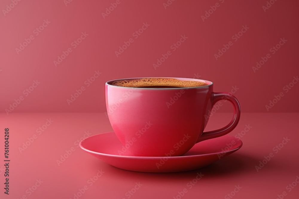 Cup of Coffee on Saucer, Pink Background. Generative AI Cup of Coffee on Saucer, Pink Background. Generative AI