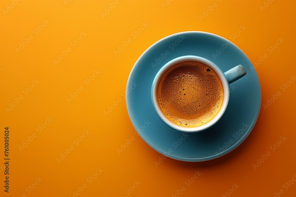 Cup of Coffee on Saucer on Orange Background. Generative AI Cup of Coffee on Saucer on Orange Background. Generative AI