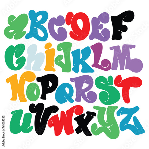 Colorful Bubble Graffiti Alphabet, Illustration Vector.