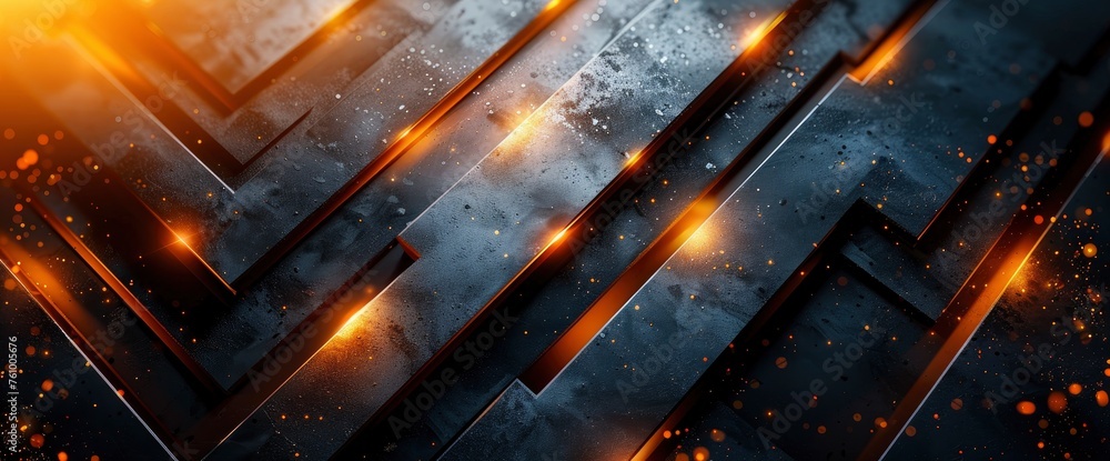 black abstract background with orange and gray lines arrows and angles ...