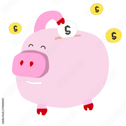Illustration of a piggy bank saving money / vector / easy to change all color 