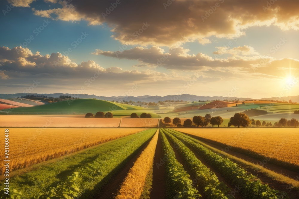 agricultural farmland environment at sunset agricultural farmland environment at sunset