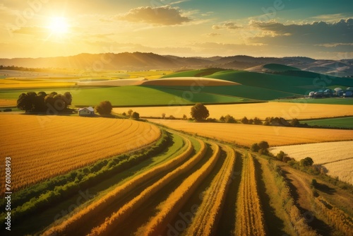 agricultural farmland environment at sunset