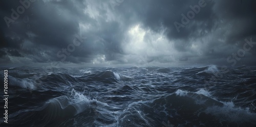 Majestic Stormy Seascape and Dynamic Skies, Dark Clouds, Ominous Portent, Global Weather Disruptions. Generative AI
 photo